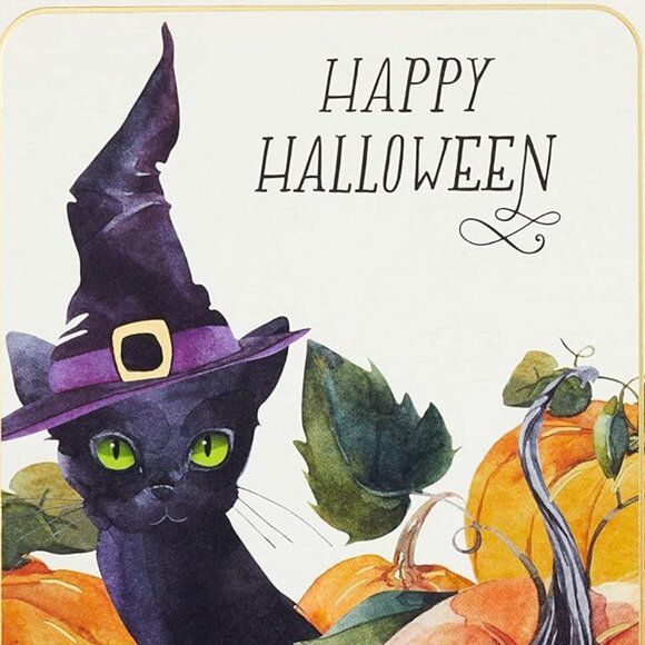 NEW Halloween Hallmark Cat in Witch Hat Orange Pumpkins 6 Cards with Envelopes - Picture 4 of 7